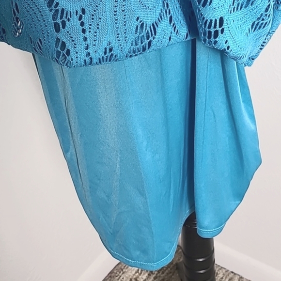 London Times Elegant Turquoise Lace Maxi-Dress, Size 12 - Picture 9 of 12